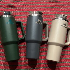 Stanley Trio of Insulated Mugs in Green, Gray, and Cream